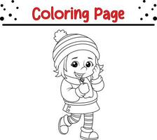 Christmas Happy children coloring page for kids. Vector black and white illustration isolated on white background.