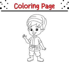 Happy Christmas cartoon little boy coloring page for children. vector