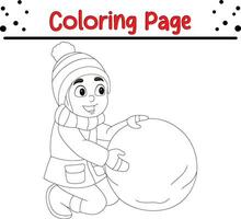 Happy Christmas cartoon little girl coloring page for children. vector