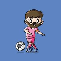 Cute Vector Illustration of Bearded Man Football player in Pink Jersey. Football Player Illustration. Football Player Kick Ball. Soccer Player Illustration.