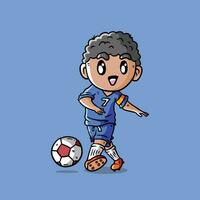 Cute Vector Illustration of Football player in Blue Jersey. Football Player Illustration. Football Player Kick Ball. Soccer Player Illustration.