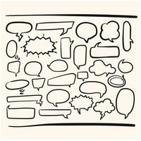 set of cute speech bubbles in doodle style with cream colored background vector