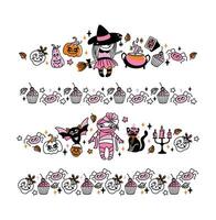 Cute frame with Halloween characters and other holiday attributes. Vector illustrations for frame, stickers and decorative tapes. Scrapbooking.