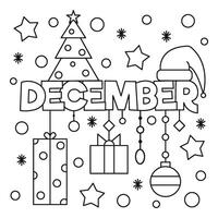 December christmas black and white vector coloring draw child illustration