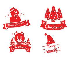 Merry Christmas greeting badge set, Holiday ornament red illustration sticker transparent vector