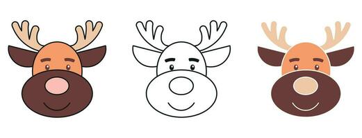 Cute reindeer head christmas cartoon vector kids illustration isolated on white background