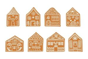 Set of gingerbread houses of different shapes, styles and sizes vector