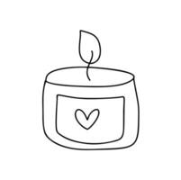 Hand drawn line vector burning candle icon. Christmas advent outline illustration for greeting card, web design isolated holiday invitation