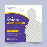 School Admission Social Media Post Design Template, School Admission Promotional Banner Template vector