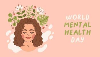 World Mental Health day is observed every year on October 10. Mental healthy girl vector poster, banner, flyer. Vector illustration