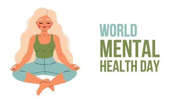 World Mental Health day is observed every year on October 10. Mental healthy girl vector poster, banner, flyer. Vector illustration