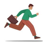 Office worker running, late for work. Busy employee rushing. Stressed man is late with deadlines of urgent businesses. Flat vector illustration isolated on white background