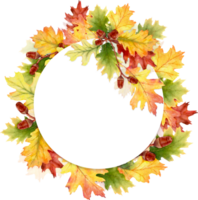 Watercolor autumn leaves and branches with a round frame png