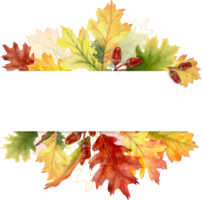 Watercolor autumn leaves and branches with a frame png