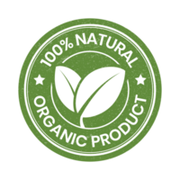 100 Percent Natural And Organic Product Badge, Label, Rubber Stamp, Emblem, Template, Organic Ingredient Badge, Logo, Suitable For Product Packaging Design Elements With Leaf png