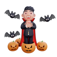 3d söt vampyr håller på med skrämmande utgör halloween design png