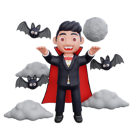 3d cute Vampire doing scary pose while flying halloween design png