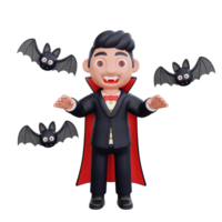 3d söt vampyr håller på med skrämmande lura halloween design png