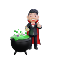 3d cute Vampire making potion in cauldron halloween design png