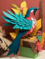 Elegant 3D Style Paper Art Illustration, Birds and Flowers in a Mesmerizing Composition. AI Generated photo