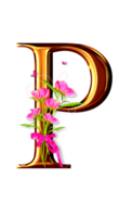 dorado floral alfabeto png
