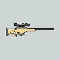 píxel Arte francotirador rifle. pixelado rifle. francotirador rifle arma íconos antecedentes pixelado para el píxel Arte juego y icono para sitio web y vídeo juego. antiguo colegio retro vector