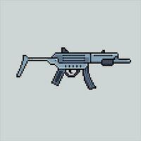 píxel Arte smg. pixelado corto máquina pistola. smg arma íconos antecedentes pixelado para el píxel Arte juego y icono para sitio web y vídeo juego. antiguo colegio retro vector