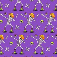 Pattern for Halloween. Retro cartoon elements and cool skeleton character. Bones and eyes. Vector