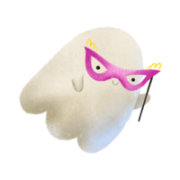 fairy ghost with masquerade pink mask. Cute casper. Childish halloween isolated illustration png