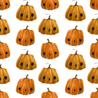 Seamless Halloween pattern with funny orange pumpkin with face. Cute loopable design, isolated vegetable art png