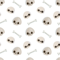 Loopable horror design with skull and bone,  scary Halloween seamless pattern png