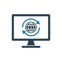 Internet Connection Icon. With Laptop, PC and Globe Symbols. Editable Flat Vector Illustration.