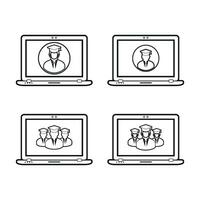 E- Learning line icon set. Flat style vector. vector