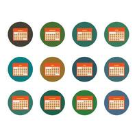 12 Months Calendar Icon Set. Button style vector EPS.