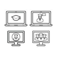 E- Learning line icon set. Flat style vector. vector