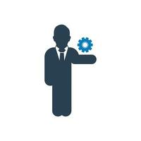 Business Solution Icon. With Businessman and Settings Symbols. Editable Flat Vector Illustration.