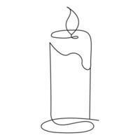 One continuous line drawing of candle lighted and Burning fire and melting candle Light in the dark black outline Vector illustration design