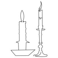 One continuous line drawing of candle lighted and Burning fire and melting candle Light in the dark black outline Vector illustration design