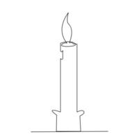 One continuous line drawing of candle lighted and Burning fire and melting candle Light in the dark black outline Vector illustration design