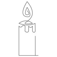 One continuous line drawing of candle lighted and Burning fire and melting candle Light in the dark black outline Vector illustration design