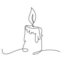 One continuous line drawing of candle lighted and Burning fire and melting candle Light in the dark black outline Vector illustration design