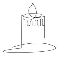 One continuous line drawing of candle lighted and Burning fire and melting candle Light in the dark black outline Vector illustration design