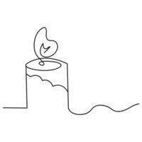 One continuous line drawing of candle lighted and Burning fire and melting candle Light in the dark black outline Vector illustration design