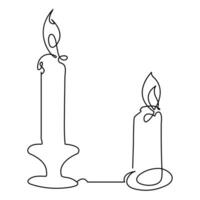 One continuous line drawing of candle lighted and Burning fire and melting candle Light in the dark black outline Vector illustration design