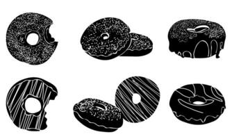 Donut silhouettes set, popular doughnut dessert vector