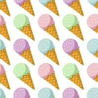 Seamless pattern with ice cream. Vector illustration in a flat style on a white background. Sweet dessert