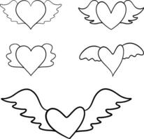 Heart with wings, hand drawn line drawing on white background. Isolated. vector