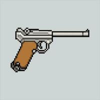 Pixel art Glock Gun. Pixelated Pistol. Handgun Glock weapon icons background pixelated for the pixel art game and icon for website and video game. old school retro. vector