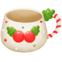 Watercolor cup and smoothie with Christmas colors, Watercolor Christmas season illustration png