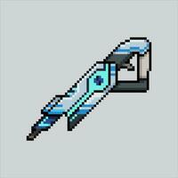 píxel Arte pistola haz. pixelado futurista pistola. futurista extraterrestre haz arma íconos antecedentes pixelado para el píxel Arte juego y icono para sitio web y vídeo juego. antiguo colegio retro vector